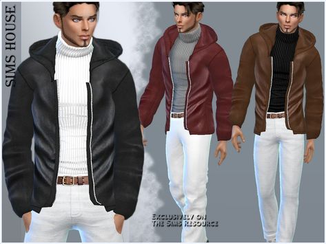 Sims Resource Male, Christmas Pajama Bottoms, Sims 4 Wedding Dress, Boys Leather Jacket, Sims Characters, Boys Christmas Outfits, Male Clothes, Leather Jacket With Hood, Body Outfit