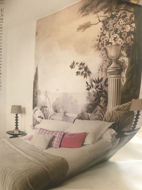 Wallpaper mural behind bed? Bed Back Wallpaper, Mural Behind Bed, Wallpaper Behind Bed, Back Wallpaper, Bed Back, First Apartment, Wallpaper Mural, Mural Wallpaper, Mural