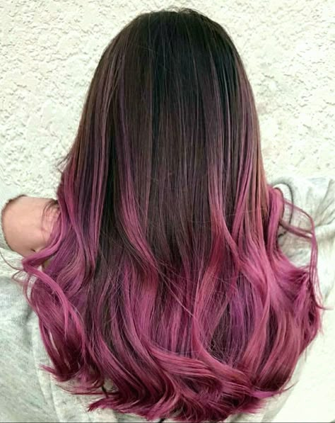 Ombre brunette into vivid roses and pinks 😍 Pink Hair Tips, Ombre Brunette, Purple Pink Hair, Best Ombre Hair, Dyed Tips, Hair Dye Tips, Pink Ombre Hair, Purple Ombre Hair, Dip Dye Hair