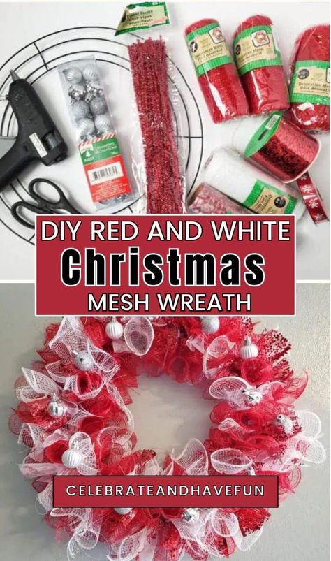 Explore your artistic side with our Unleash Your Creativity: Easy DIY Red & White Christmas Mesh Wreathe Guide! Craft the perfect festive decoration, adding a personal touch to your holiday decor. Easy to follow, yet allows room for individual creativity. Ignite the holiday spirit and engage with your crafty side, one wreath at a time! Deco Mesh Christmas Wreaths Diy, Red Mesh Wreath, Cheap Christmas Wreaths, Red And White Christmas Wreath, Grinch Wreath, Ribbon Wreaths, Mesh Ribbon Wreaths, Deco Mesh Wreaths Tutorials, Wreaths Fall