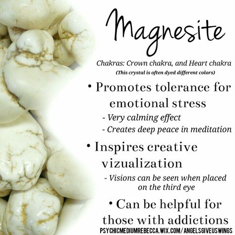 Magnesite crystal meaning Magnesite Crystal Meaning, Magnesite Crystal, Stone Meanings, Gemstone Properties, Crystals Healing Properties, Spiritual Crystals, Gemstone Meanings, Crystal Therapy, Crystal Grids