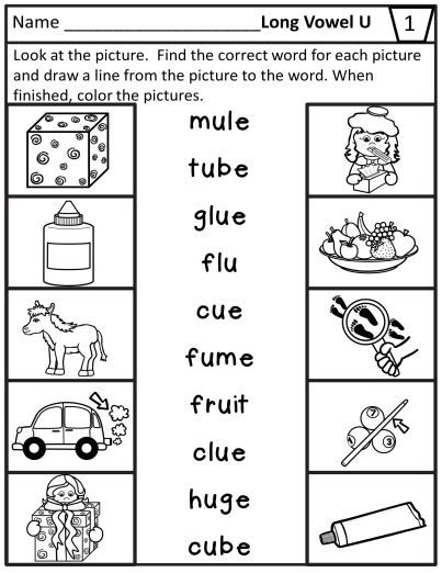 Ue Sound Worksheets, Long Vowel U Worksheet, Long Vowel I Worksheet, Long U Worksheets, Long U Vowel, Long U Words, Vowel Teams Worksheets, Long Vowel Worksheets, Magic E Words