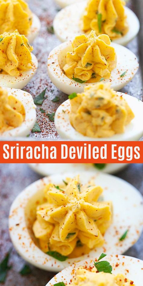 The Best Deviled Eggs, Chicken Calzone, Sriracha Deviled Eggs, Sriracha Recipes, Spicy Deviled Eggs, Toast Hawaii, Devilled Eggs Recipe Best, Devilled Eggs, Best Deviled Eggs