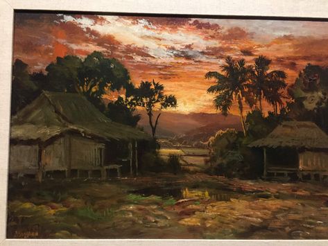 Philippine Culture Poster, Indonesian Village, Town Drawing, Collage Landscape, Filipino Art, Philippine Art, Philippines Culture, Palm Trees Painting, Indonesian Art