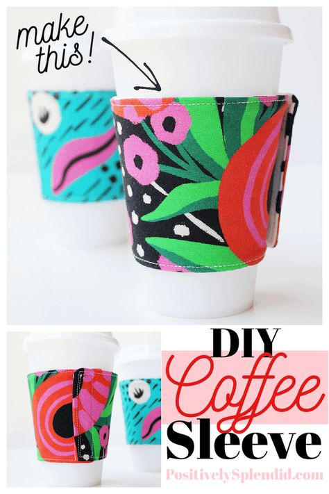 Fabric Coffee Sleeve Pattern, Cup Coozies Diy, Fabric Coffee Sleeve, Coffee Cup Cosy, Coffee Coozie Diy Sleeve Pattern, Quilted Coffee Cup Cozy, Coffee Cup Sleeve Pattern, Coffee Cup Cozy Sewing Free Pattern, Mug Cozy Sewing Pattern