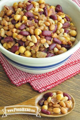 Baked Bean Medley | Food Hero - Healthy Recipes that are Fast, Fun and Inexpensive Bean Medley Recipes, Healthy Baked Beans, Turkey Eggs, Cook Beans, Special Diet Recipes, Homemade Baked Beans, Split Peas, Pantry Ingredients, Cook Dinner