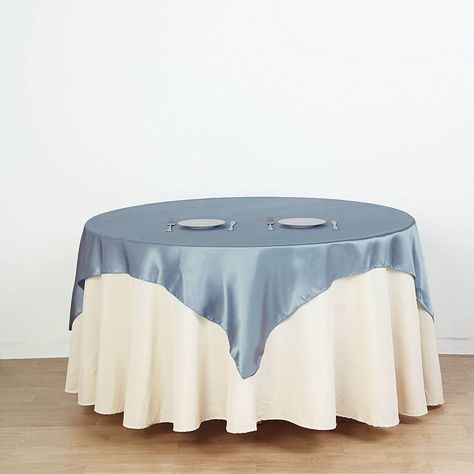 Table Overlays, Event Table, Square Tablecloth, Party Table Decorations, Satin Color, Wedding Catering, Blue Square, Square Tables, Beautiful Table