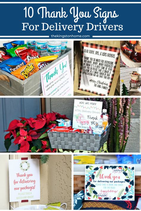 Snack Station For Delivery Drivers, Delivery Person Thank You Basket, Porch Snacks For Delivery People, Delivery Person Snack Basket Sign, Delivery Driver Snack Basket Ideas, Snacks For Delivery Drivers, Christmas Snacks Easy, Goodie Basket, Thank You Baskets