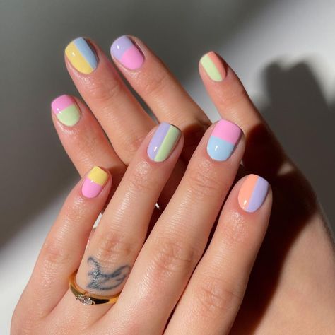 Nail Set Ideas, Color Block Nails, Pride Nails Designs, Nails Designs Short, Pride Nails, Pastel Nails Designs, Nails Colorful, Christmas Coffee Bar, Acrylic Nail Set