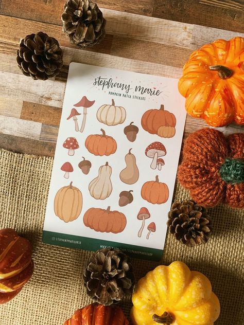 Autumn Pumpkin Patch Sticker Sheet Bullet Journal Stickers | Etsy Fall Sticker Ideas, Pumpkin Bullet Journal, Pumpkin Journal, Bujo Autumn, Autumn Bujo, Halloween Bullet Journal, Doodles Journal, Fall Bullet Journal, Autumn Bullet Journal