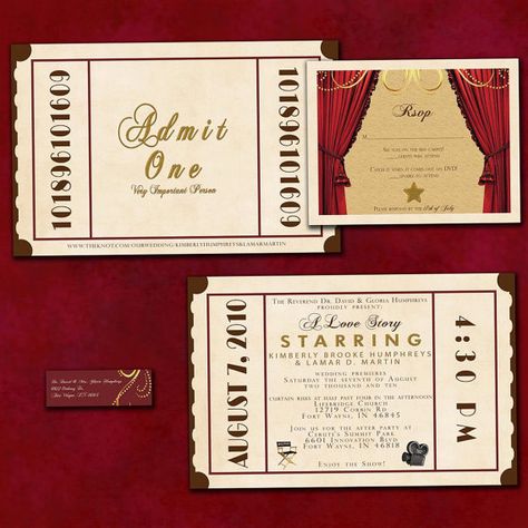 Antique Theatre Ticket Custom  Save the Date by InvitingMoments, $1.26 Movie Theater Wedding, Movie Ticket Wedding Invitations, Old Hollywood Theme, Hollywood Glam Wedding, Ticket Wedding Invitations, Ticket Style, Old Hollywood Wedding, Glamour Party, Theatre Wedding