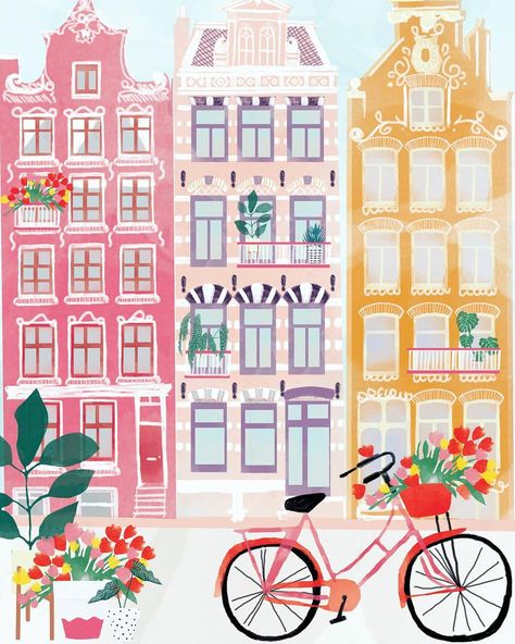 Simply, Katy on Instagram: “So I decided to re-create some of the beautiful buildings I saw in Amsterdam, its very different compared to my usual jungle prints 🌿” Amsterdam Buildings Drawing, Amsterdam Houses Drawing, Amsterdam Art Print, Flower Market Amsterdam Poster, Flower Market Poster London, Amsterdam Art, City Wall Art, Art Kit, Landscape Canvas