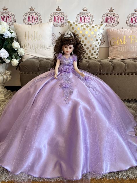 Mini Me Quinceanera Dresses Purple, Moda 2000 Quinceanera Dresses Lavender, Purple Quince Dolls, Moda2000 Quince Dresses Purple, Quince Doll Purple, Quinceanera Accessories, Purple Quince, Quince Dresses, Mom Dress