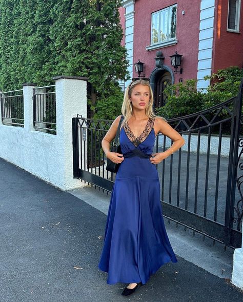 60 Aesthetic, Dress Date Night, Todays Outfit, Night Looks, Dress Lace, Blue Dress, Summer Outfit, Girls Night, Boho Dress