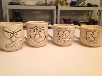 Mugs With Faces, Clay Projects For Kids, Face Jugs, Kids Clay, Kids Pottery, Tanah Liat, Face Mug, Clay Mugs, Pottery Classes