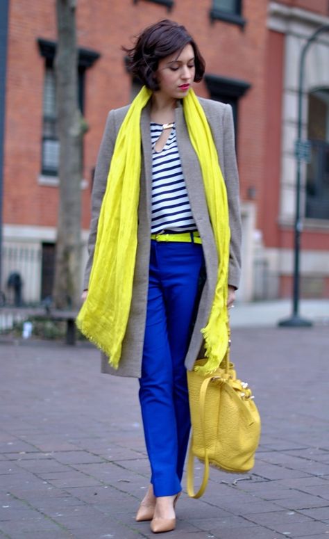 Yellow Pants Outfit, Blue Pants Outfit, Magazine Editor, Wardrobe Consultant, Color Combos Outfit, True Winter, Zara Coat, Business Outfits Women, Yellow Pants