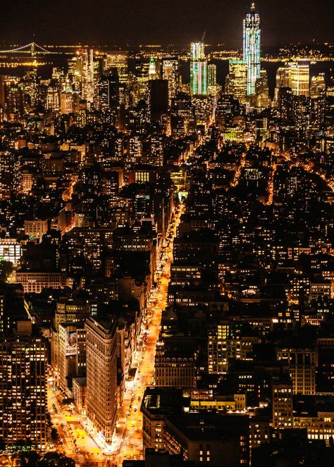 🌆✨ Capture the iconic essence of New York City with this stunning photo print, taken on a crisp fall evening from the top of the Empire State Building. Looking south towards downtown Manhattan, this breathtaking shot showcases the famous Flatiron Building and the glowing intersections of 5th Avenue and Broadway, bringing the city's electric energy to life in vibrant black and tungsten yellow lights. Perfect for your living room, office, or kitchen, this travel-inspired print infuses any spac... Queensboro Bridge New York City, New York Lights, Grunge Angel, 5th Avenue New York, Fall Evening, Electric Energy, Flatiron Building, The Empire State Building, Downtown Manhattan