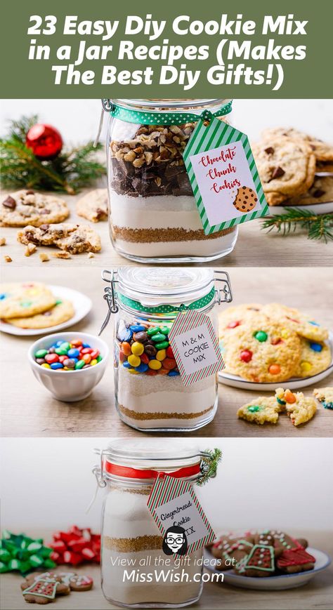 23 Easy Diy Cookie Mix in a Jar Recipes (Makes The Best Diy Gifts!) - Miss Wish Mix In A Jar Recipes, Mason Jar Cookie Mix Recipe, Cookie Mix In A Jar Recipe, Jar Food Gifts, Mason Jar Gifts Recipes, Mason Jar Cookie Recipes, Best Diy Gifts, Cookie Mix Jar, In A Jar Recipes