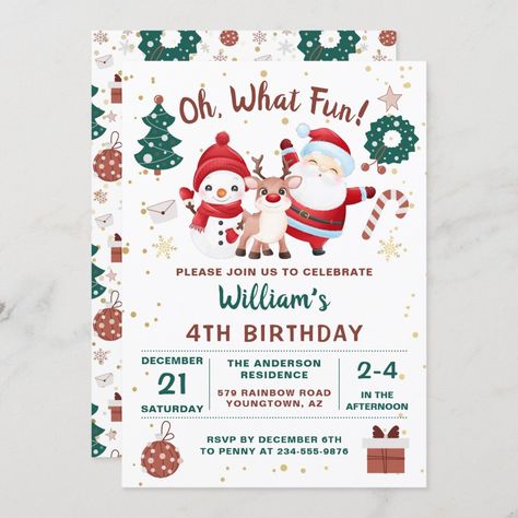 Christmas Santa Deer Snowman Holiday Birthday Invitation Christmas Birthday Invitations, Winter Wonderland Birthday Party, Holiday Birthday Party, Winter Wonderland Birthday, Oh What Fun, Christmas Birthday Party, Christmas Stationery, Christmas Invitations, Christmas Party Invitations