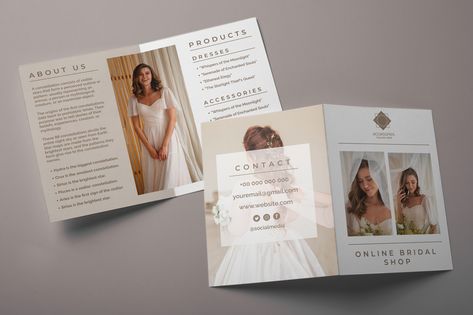 Minimalist Online Bridal Shop Bifoldn Brochure Free Brochure Template, Brand Kit, Bridal Shop, Brochure Design, Brochure Template, Free Graphic Design, Branding Design, Graphic Design, Marketing