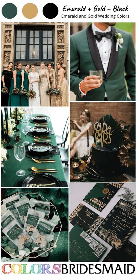 Viridian Green Wedding Theme, Emerald Green Rose Gold Champagne Wedding, Emerald Green Gold Black Color Palette, Viridian Wedding Theme, Gold Black And Green Wedding, Emerald Green Fall Wedding Color Schemes, Emerald Green And Black Wedding Theme, Viridian Green Wedding, Viridian Wedding