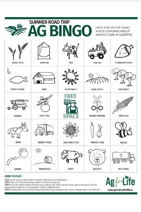 Turn your Alberta road trip into a fun learning experience about agriculture! Our bingo sheet adds a twist to your journey. Spot cows, tractors, and crops as you drive through scenic landscapes and small towns. It's a great way to have fun while discovering Alberta's farming life. Agriculture Crafts, Agriculture Education Activities, Ffa Teacher, Ag Club, Ag Day, Ag Education, Ag Teacher, Museum Education, Meeting Activities