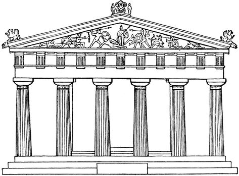 Greek Temple Drawing, Ancient Greek Buildings, Greek Drawing, Greek Buildings, Greece Architecture, Temple Drawing, Architecture Portfolio Design, Greek Temple, Culture Day