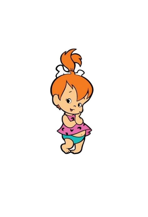 Pebbles Tattoo Flinstones, Flintstone Cartoon, Pebbles Flintstone, Pebble Color, Flash Tattoo Designs, Baby Dino, Girl 2nd Birthday, Classic Cartoon Characters, Girly Drawings