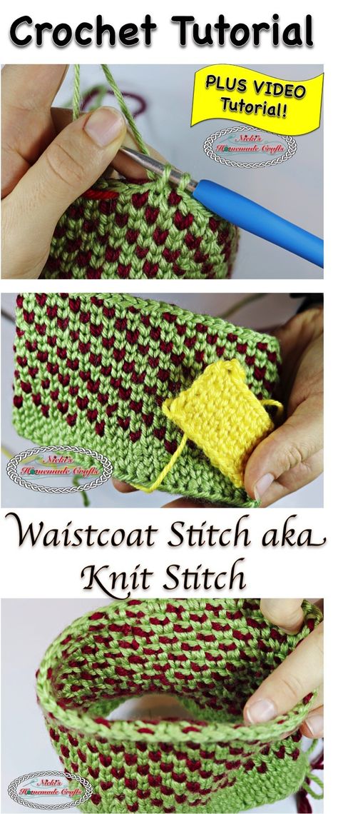 Waistcoat Stitch aka Knit Stitch Crochet Tutorial Knit Stitch Crochet, Crochet Knit Stitch, Geek Crochet, Bracelets Paracord, Tutorial Knitting, Crochet Waistcoat, Learn Crochet, Stitches Crochet, Crafts Crochet