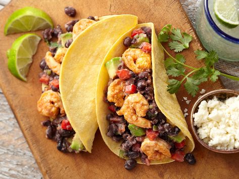 Shrimp and Black Bean Salsa Tacos | S&W Beans Recipe Shrimp Tacos With Lettuce, Shrimp Taco Seasoning, Bbq Beans, Black Bean Salsa, Bean Salsa, Taco Ingredients, Best Beans, Hispanic Food, Beans Recipe