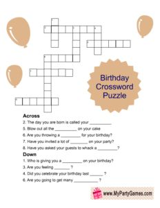 Printable Birthday Crossword Puzzle Game for Kids Birthday Paper Games, Birthday In Classroom, Birthday Party In Winter, Birthday Crossword Puzzle, Birthday Crossword, Crossword Puzzle Games, Indoor Birthday Parties, Word Puzzle Games, Indoor Birthday