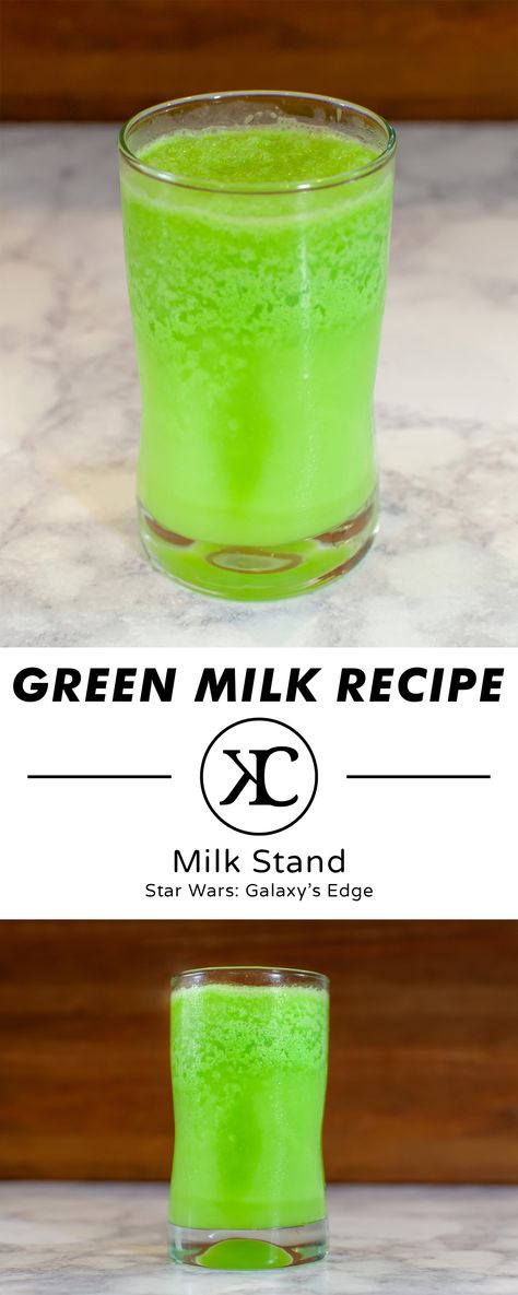 Green Milk recipe from the Milk Stand at Star Wars: Galaxy's Edge at Disneyland and Walt Disney World Green Milk Tea Recipe, Star Wars Drinks, Star Wars Party Food, Galaxy Edge, Milk Tea Recipes, Star Wars Food, Star Wars Galaxy's Edge, Green Milk, Geek Food