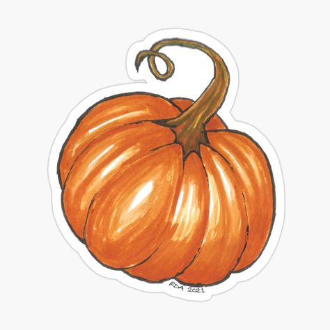 Get my art printed on awesome products. Support me at Redbubble #RBandME: https://www.redbubble.com/i/sticker/Pumpkin-by-ReneeDixonArt/86808088.EJUG5?asc=u Drawing Stickers Art, Autumn Pumpkins, Fall Stickers Aesthetic, Thanksgiving Stickers, Fall Sticker Ideas, Fall Stickers, October Stickers, Fall Themed Stickers, Autumn Cute Stickers