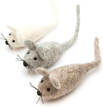 Amazon.com : Glaciart One Felt Mouse Cat Toy – 3 Pcs | Soft Fuzzy Enrichment 100% Natural Wool Toy - Interactive Catnip Play Cat Toy Set - Safe for Pets, Non-AZO Colored Dyes : Pet Supplies Felted Cat Toys, Needle Felted Cat Toys, Fleece Catnip Toys Diy, Tiny Needle Felted Cat Toys, Cat Toy Mouse, Felt Mouse, Cat Toy, Toy Sets, Cat Toys