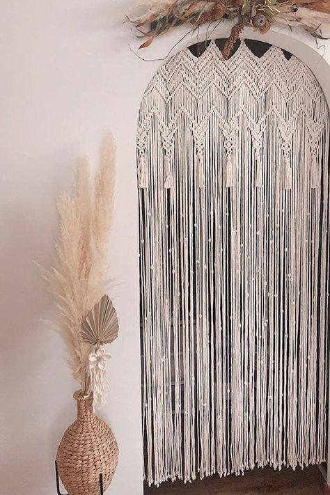 Macrame Curtain Macrame Wall Hanging Macramé Handwoven Boho Wedding Bedroom Door Curtains, Macrame Wall Decor Ideas, Macrame Wall Hanging Bedroom Decor, Front Door Curtain, Bedroom Door Decor, Door Curtains Diy, Macrame Door, Extra Large Macrame Wall Hanging, Macrame Door Curtain