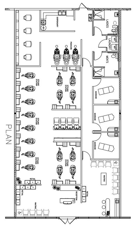 Beauty Salon Floor Plan Design Layout - 3200 Square Foot Beauty Salon Floor Plan, Salon Layout Ideas Floor Plans, Floor Plan Design Layout, Salon Floor Plan, Hair Salon Interior Design, Salon Interior Design Ideas, Nail Salon Interior Design, Beauty Salon Interior Design, Nail Salon Interior