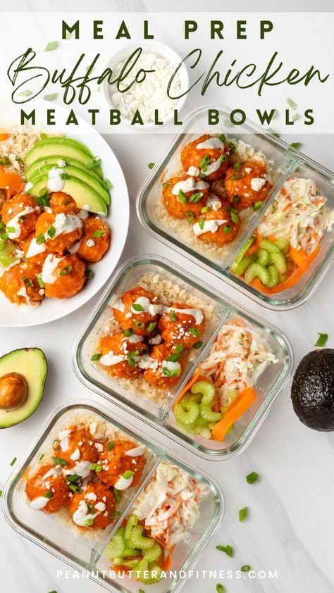 Buffalo Chicken Meatball Bowls Meal Prep Buffalo Chicken, Chicken Meatball Bowls, Dinner Ideas New, Sack Lunch Ideas, Training Meals, Ranch Slaw, Chicken Bowl Meal Prep, Meatball Bowls, 1800 Calorie Meal Plan