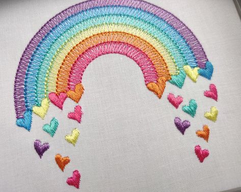 Heart Machine Embroidery, Rainbow Embroidery, Doilies Crafts, Art Pdf, Rainbow Quilt, Handmade Embroidery Designs, Quick Stitch, Baby Embroidery, Pola Sulam