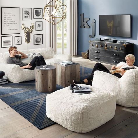 10 Shearling Chairs So Cozy, We Can't Guarantee You'll Stay Awake Kids Hangout Room, Kids Tv Room, Teen Lounge Rooms, Hangout Room Ideas, Teen Hangout Room, Teen Lounge, Hangout Room, Rh Teen, Chill Room