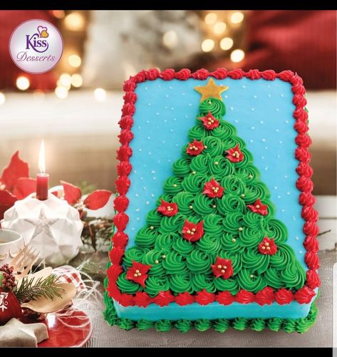 Square Christmas Cake Ideas, Square Christmas Cake Designs, Christmas Sheet Cake Designs, Cake Natal, Christmas Cupcake Cake, Xmas Cakes, One Layer Cakes, Sheet Cake Designs, Xmas Desserts