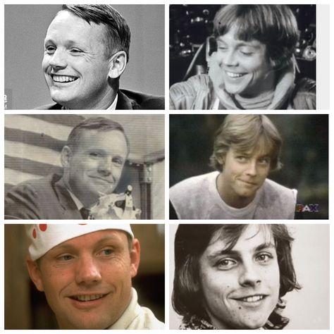 Luke Skywalker HAS to be based on Neil Armstrong. Two attractive, blond farmboys/ace pilots.  Also, Mark Hamil and Neil have the same lopsided smile! Lopsided Smile, Neil Armstrong, Apollo 11, Luke Skywalker, How To Start Running, Pilots, Science Fiction, Star Wars, Historical Figures