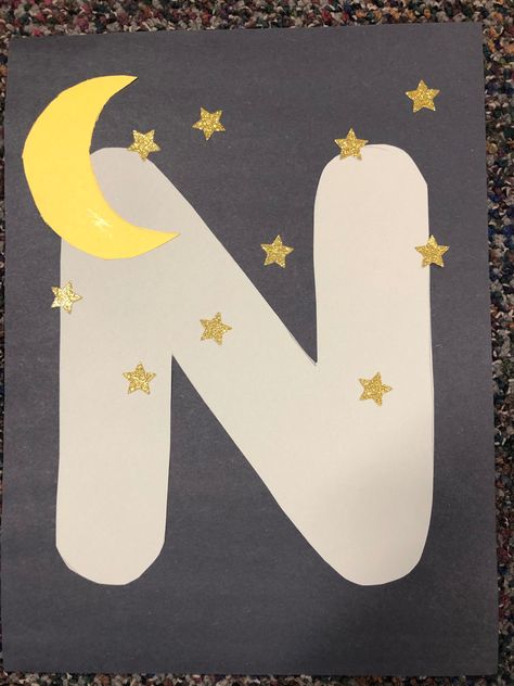 N is for Night Craft For Letter N Preschool, N Is For Night Craft, N Is For Night, Letter N Ideas For Preschoolers, Prek Letter N Activities, Lowercase N Craft, Preschool Boards, Toddler Art Projects, Letter N