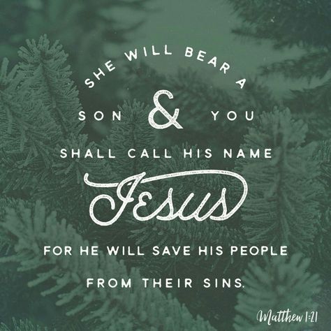 She will bear a son, and you shall call his name Jesus, for he will save his people from their sins." http://bible.com/59/mat.1.21.ESV Bible 101, Matthew 1 21, Miracles Of Jesus, Matthew 1, Bible Plan, Give Birth, Daily Scripture, Daily Bible, King James Version