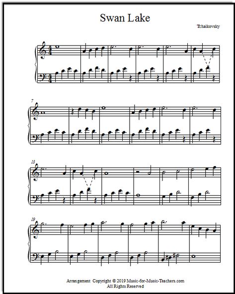 Swan Lake theme, for intermediate or late elementary piano, with broken chords and inversions. Swan Lake Piano Sheet Music, Swan Lake Sheet Music, Swan Lake Piano, Easy Classical Piano Sheet Music, Free Piano Sheet Music Printables Popular Songs, Piano Sheet Music Beginners, Piano Songs For Beginners, Free Printable Sheet Music, Easy Sheet Music