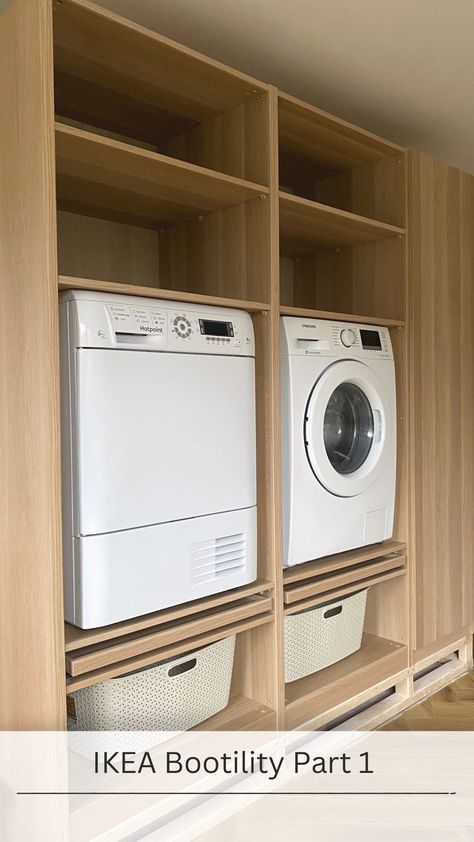 Instagram Pax Wardrobe Laundry Room, Washing Machine Cabinet Diy, Ikea Washer Dryer Cabinet, Ikea Washer Dryer Pedestal, Ikea Billy Laundry Room, Utility Room Ideas Ikea, Ikea Hack Washing Machine, Ikea Laundry Room Ideas Hacks, Ikea Pax Hack Laundry Room