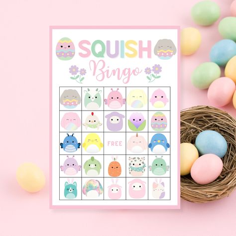 Easter Bingo - Printable - Instant download - Squish Bingo - Party Games - School Games - Teacher Resources by KidZonePrintables on Etsy  #squishmallows #squishmallow #squishmallowbingo #squishmalloweaster #eastersquishmallow #easteractivities #eastergames #printablegames #partygames #digitaldownload #instantdownload Squishmallow Bingo, Easter Bingo, Bingo Party, Easter Games, Bingo Printable, School Games, Easter Activities, Printable Games, Calling Cards