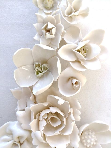 Porcelain Flowers Gallery — Syra Gomez Cerámica Ideas, Flower Sculptures, Ceramic Wall Art, Porcelain Jewelry, Porcelain Art, Porcelain Flowers, Porcelain Clay, Clay Flowers, Art Contemporary