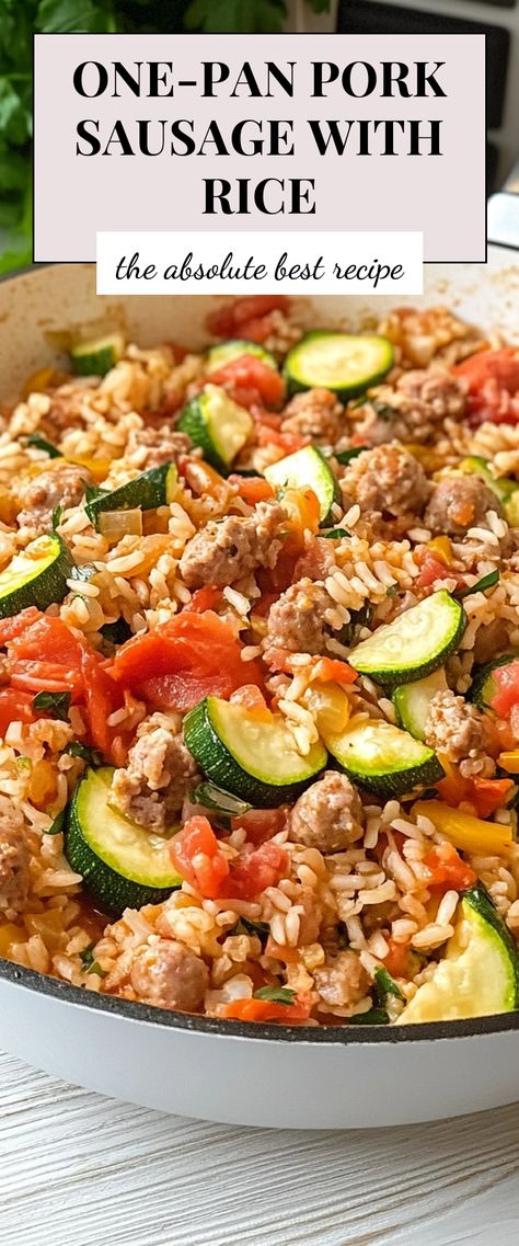 Image for One-Pan Pork Sausage with Rice Meals With Pork Sausage Ground, Dinners With Pork Sausage, Healthy Pork Sausage Recipes, Ground Pork And Rice Recipes, Dinner With Ground Sausage, Recipes With Pork Sausage, Sausage And Rice Recipes, Ground Sausage Recipes For Dinner, Pork Sausage Recipes Dinner