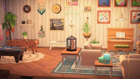 animal crossing: new horizons ~ basement ideas, room decor Anch Basement Ideas, Basement Ideas Animal Crossing, Acnh Basement Design Ideas, Basement Animal Crossing, Acnh Basement Idea, Acnh Basement Design, Animal Crossing Basement Ideas, Cottagecore House Interior, Yakushima Island