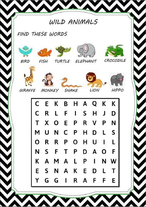 Kindergarten Word Search, Animals Worksheet, Free Printable Word Searches, Kids Worksheet, Animal Activities For Kids, English Quiz, English Activities For Kids, Animal Worksheets, English Exercises